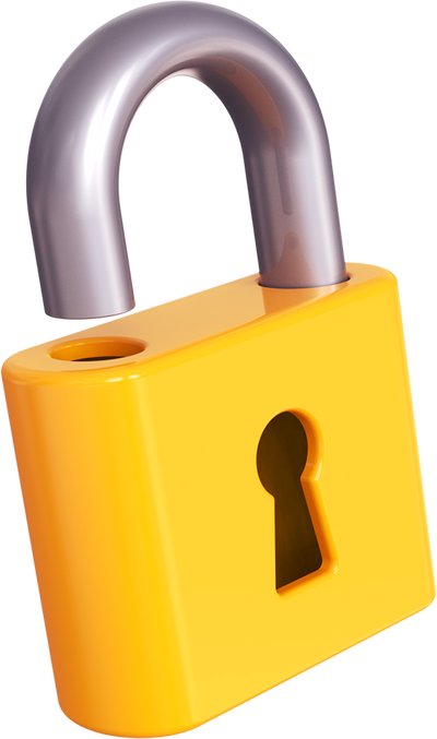3D Unlock Icon. Open padlock icon